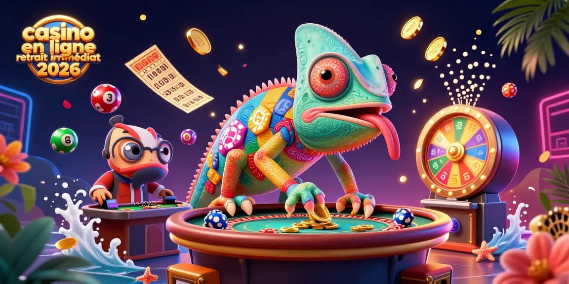Casino en ligne retrait immédiat 2026 : découvrez l'animation dynamique des jeux avec le caméléon et des éléments de casino