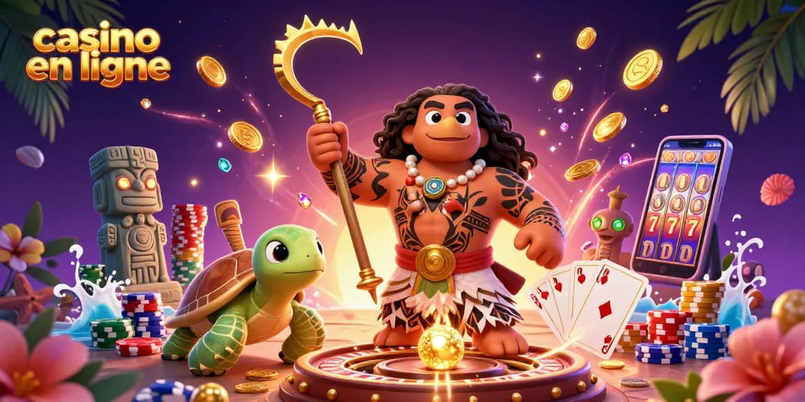 Jouez à des jeux passionnants au casino en ligne avec des personnages vibrants, des pièces d'or et des éléments lumineux.
