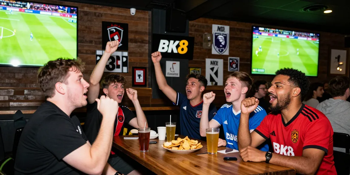 Fans enjoying a BK8 Premier League match in a lively sports bar atmosphere.