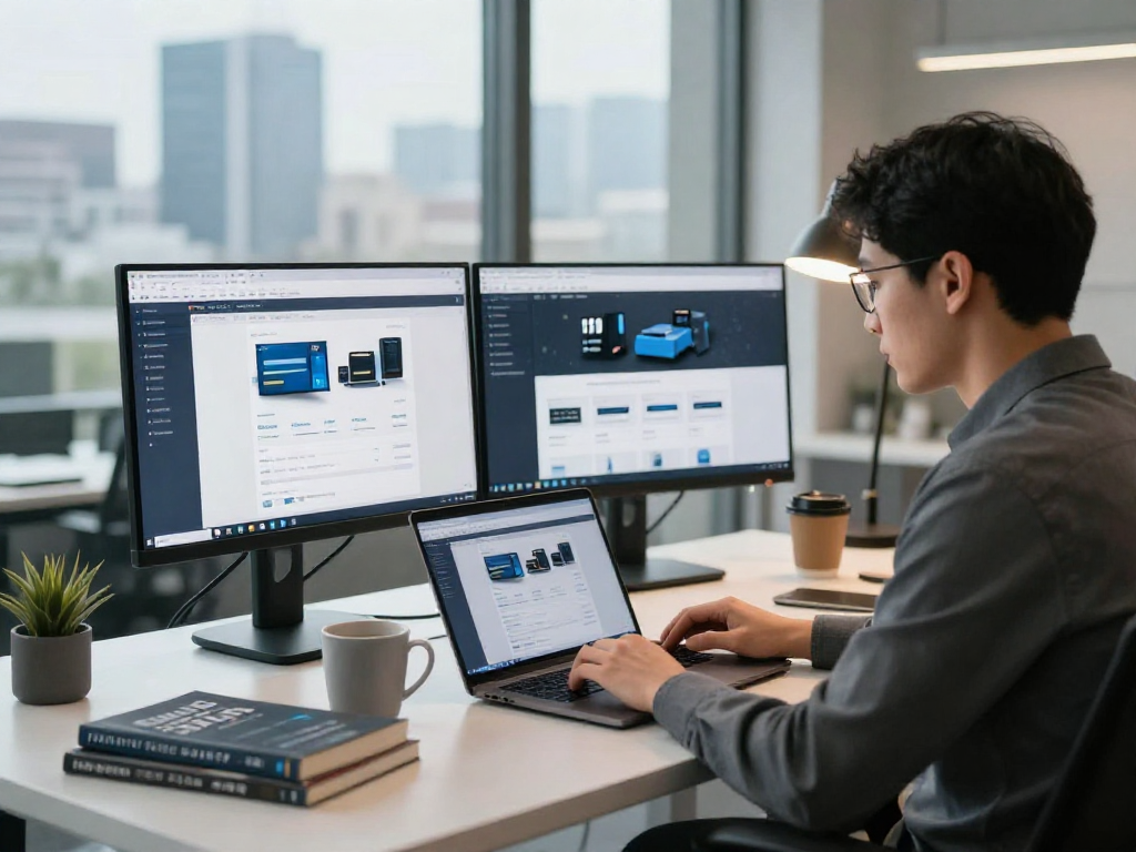 Reseller Hosting en México en un ambiente profesional con un individuo trabajando en software de gestión de hosting.