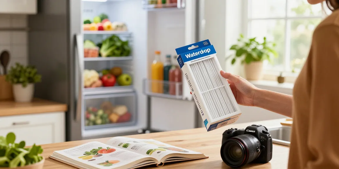 Waterdrop Replacement filter for Frigidaire® & Electrolux® Paultra® Refrigerator Air Filter displayed in a bright kitchen, emphasizing seamless home integration.