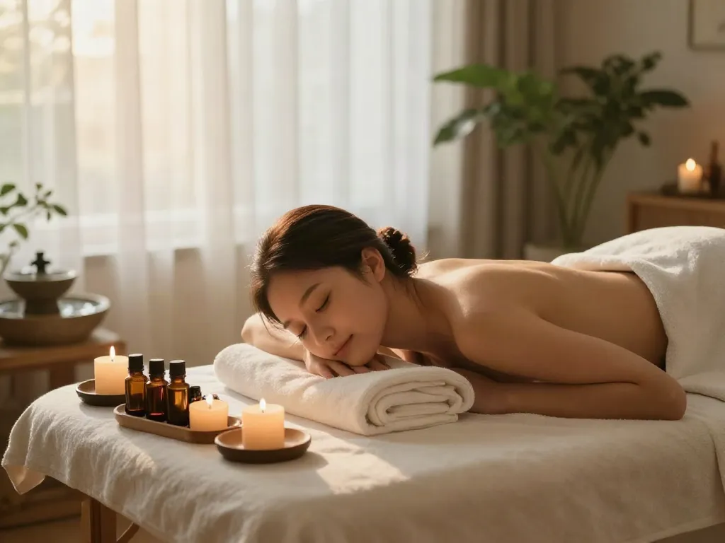 Relaxing 출장마사지 treatment in a calming home spa environment.