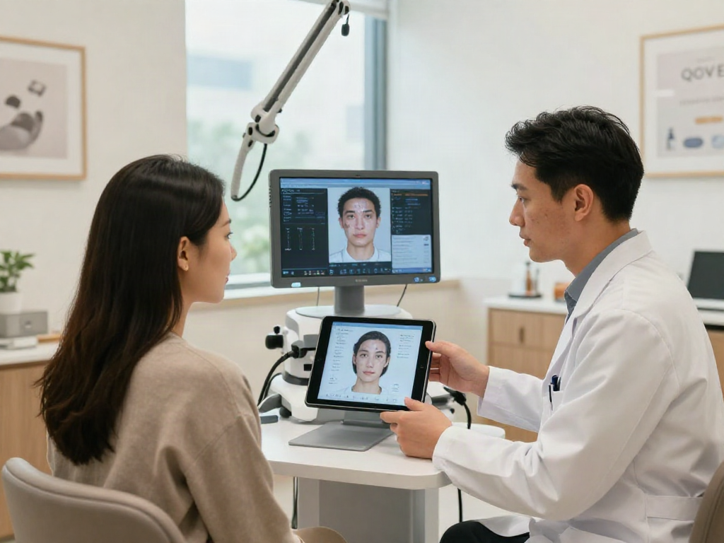 ClinicEvo vs QOVES facial analysis consultation showcasing personalized results and patient interaction.