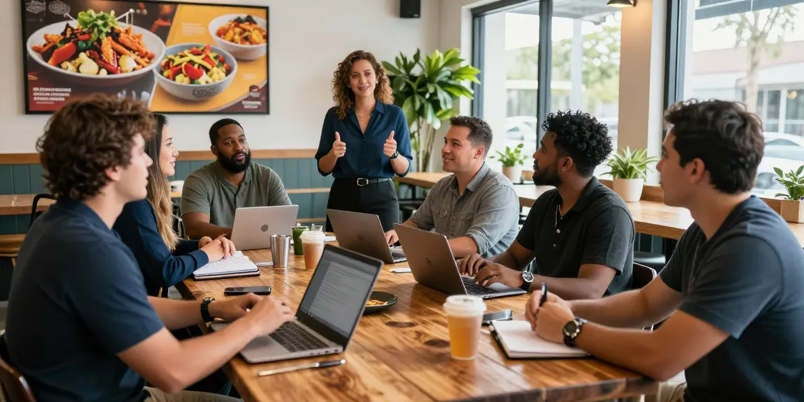 Tampa restaurant leadership FAQs discussion among diverse restaurant managers in a vibrant eatery.