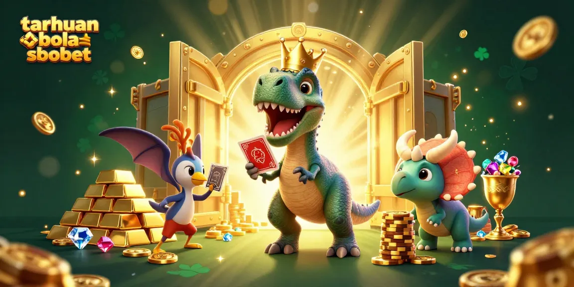 Experience taruhan bola sbobet with playful dinosaur characters in a bright, inviting scene.