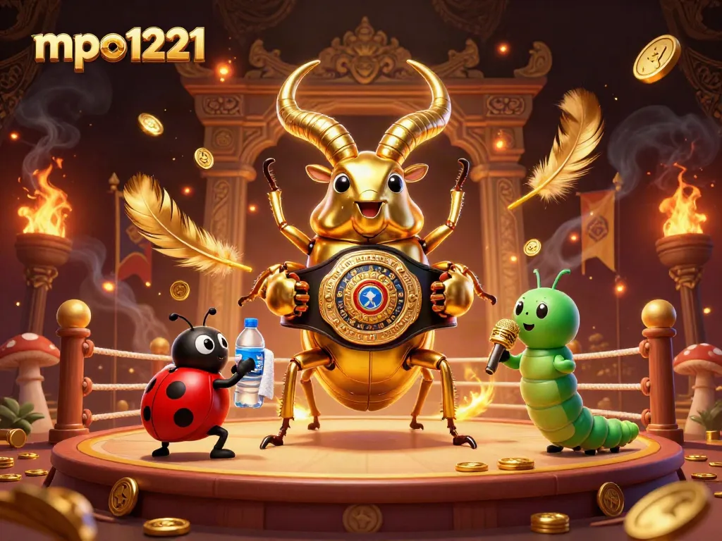 Battle-ready mpo1221 beetle challenges opponents in a vibrant casino-themed arena.