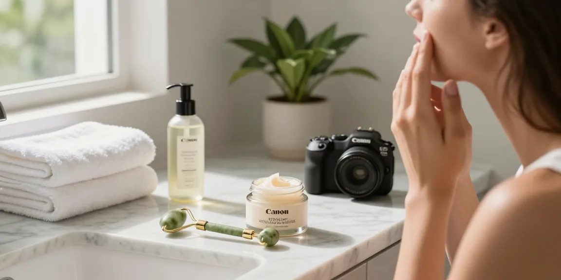 Application of Vitamin Rich Facial Balm in a serene bathroom setting with skincare products.