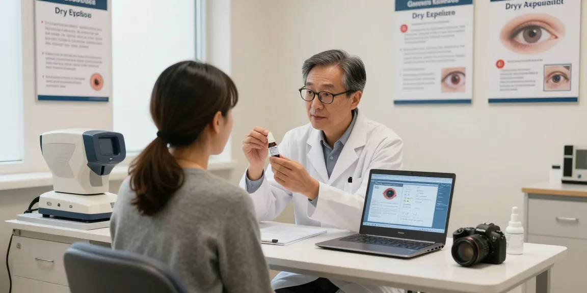 Dry Eye Treatment consultation with an ophthalmologist explaining options to a patient.
