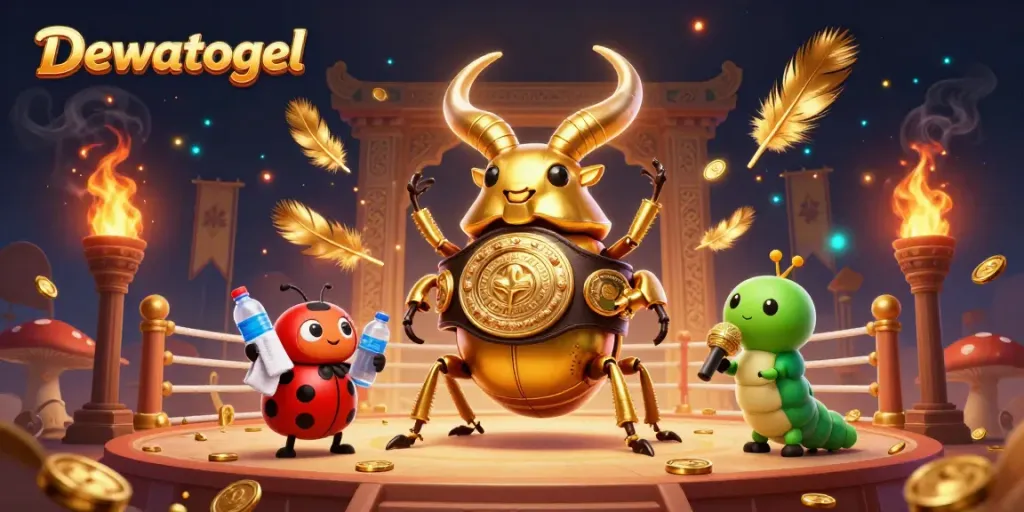 Dewatogel showcases thrilling action with characters in a vibrant lottery arena, emphasizing excitement.