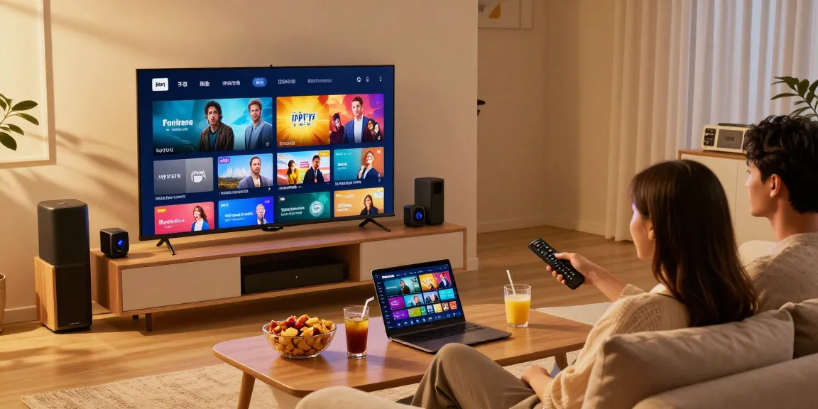 Best iptv ireland showcased in a cozy living room with a happy couple enjoying their favorite shows.