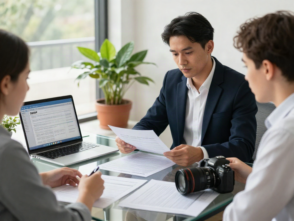 Accountant and client discussing SMSF tax return documents in a professional office environment.