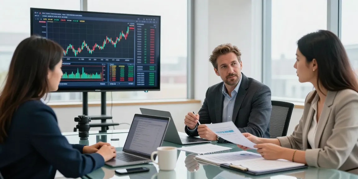 Serge Robichaud advising clients on financial plans in a modern office setting.