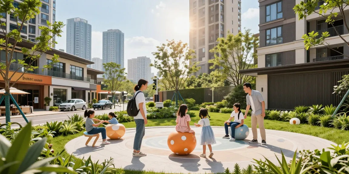 Dover Residences luxury condominium alive with family exploring amenities and skyline views.