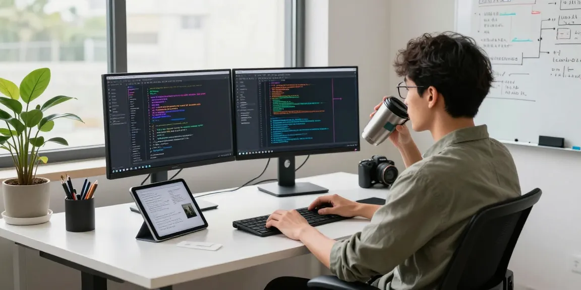 Engaging scene of a software developer at work, reflecting the modern tech atmosphere of teiegramin.com