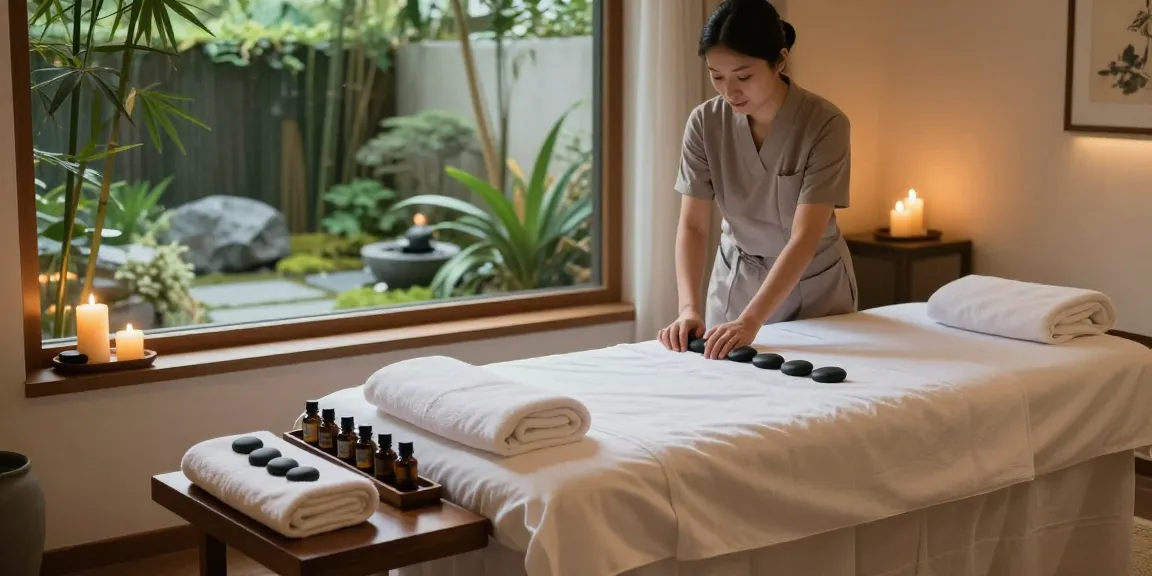 Relaxation scene showcasing a tranquil 출장안마 room with soothing ambiance and massage setup.