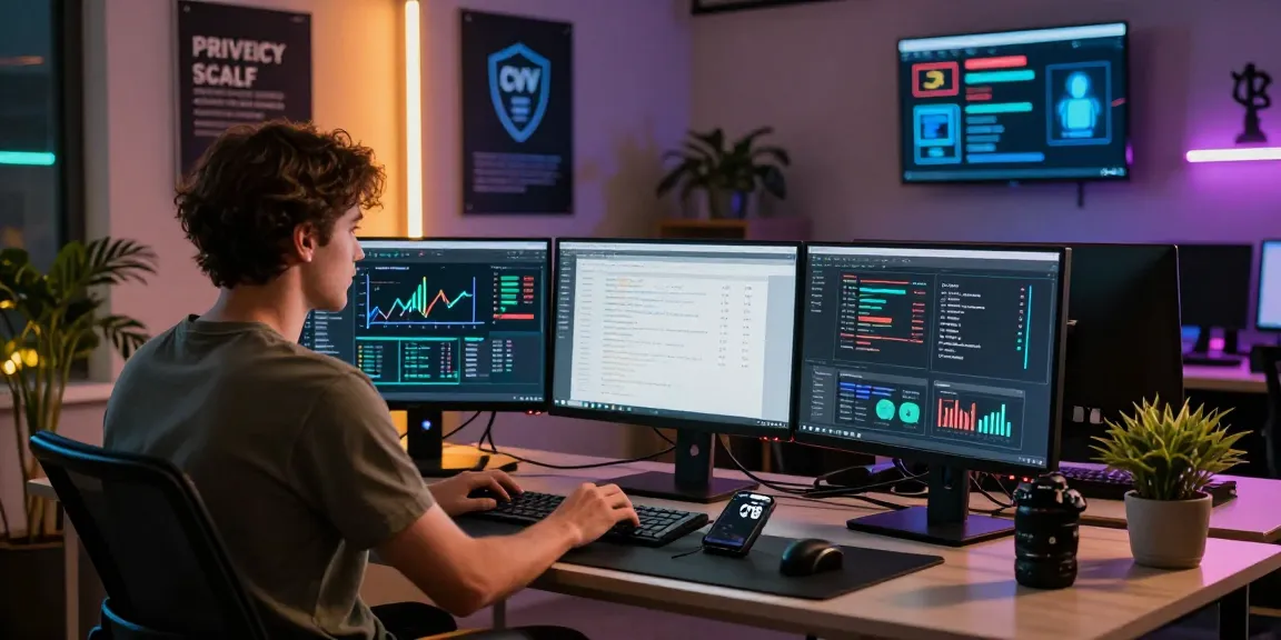Cvv fullz transactions analyzed in a modern CVV shop environment with high-tech monitors.