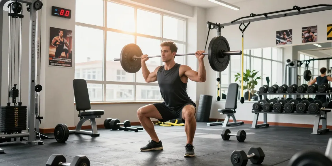 Athletic man lifting weights in an energetic gym scene, representing the Astera Shop's fitness ethos.
