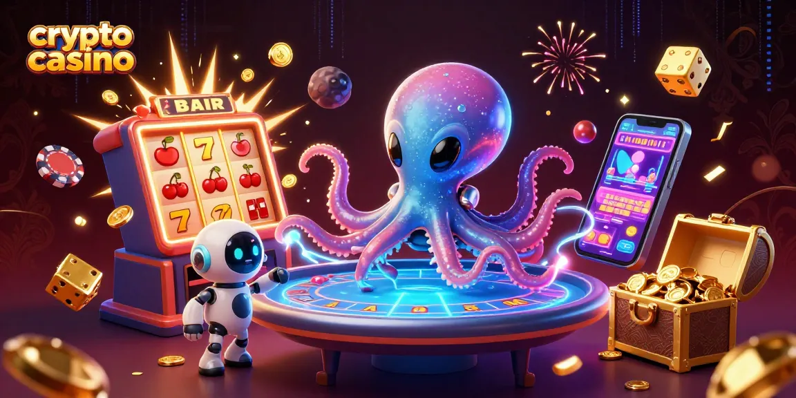 Table de poker holographique animée avec un octopus extraterrestre dans un casino crypto