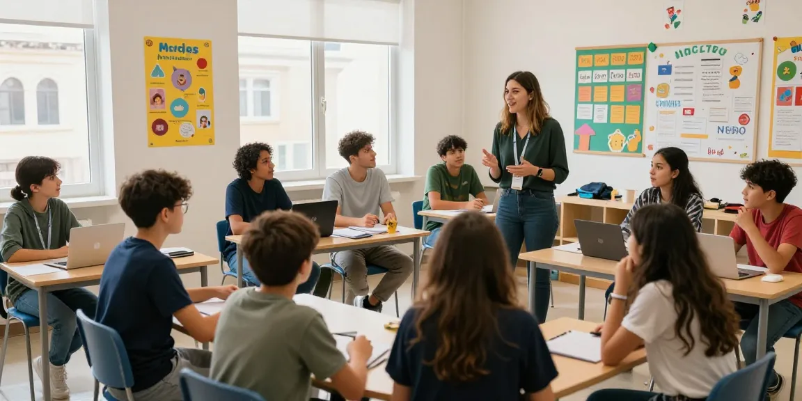 Cursos de inglés en Malta con estudiantes participando en lecciones interactivas en un aula vibrante.