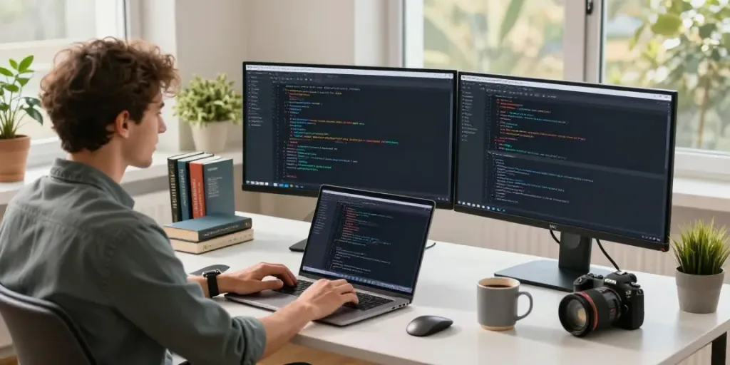 Developer using open-source software at h5.2113.net workspace.