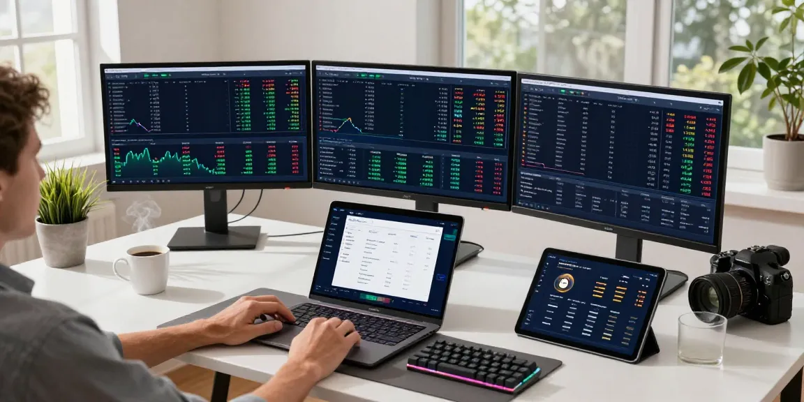 Funexchange: cryptocurrency trading setup with live sports betting and DeFi analytics in a modern workspace.