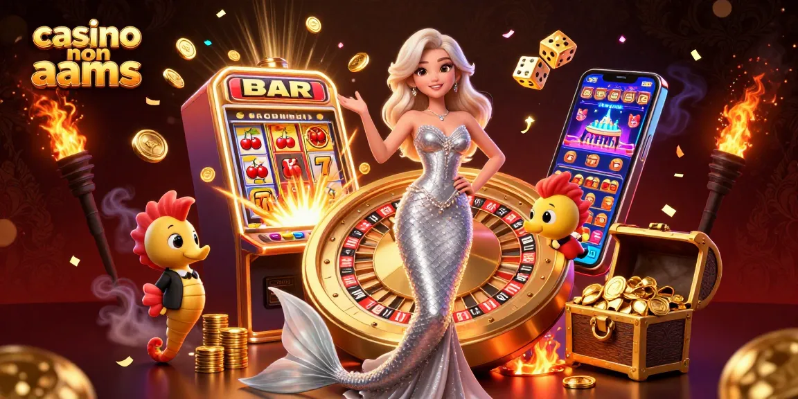 Immergiti nell'emozione dei casino non AAMS con arte 3D vibrante che mostra giochi e vincite.