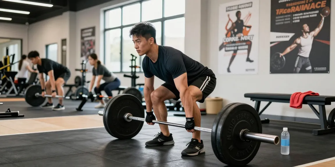 Driada Shop fitness environment showcasing athletic man performing deadlifts.