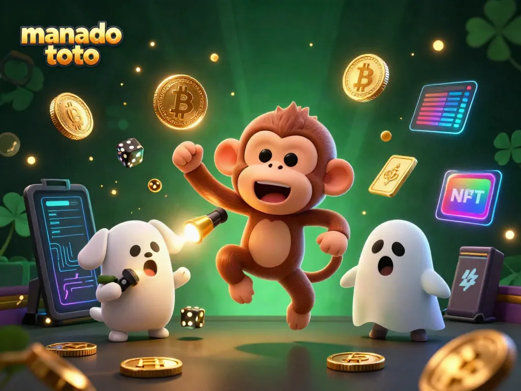 Experience thrilling gameplay at manado toto with vibrant 3D illustration of a poltergeist monkey and ghost-hunter puppy.