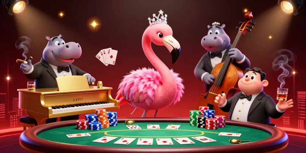 Menghadirkan pengalaman bermain slot di Rajacuan dengan flamingo penyanyi dan hippo bassist.