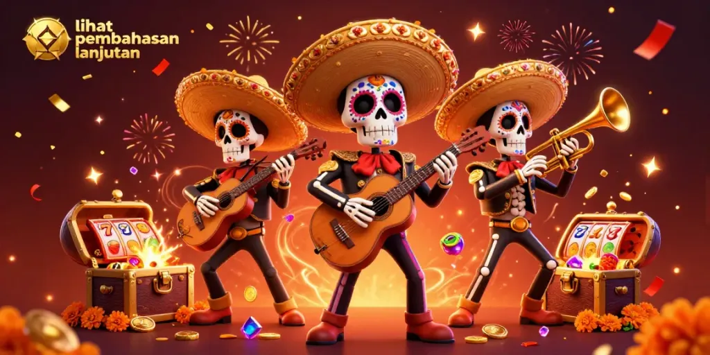 Permainan slot yang menarik pada situs "lihat pembahasan lanjutan" dengan tema mariachi Hari Orang Mati.