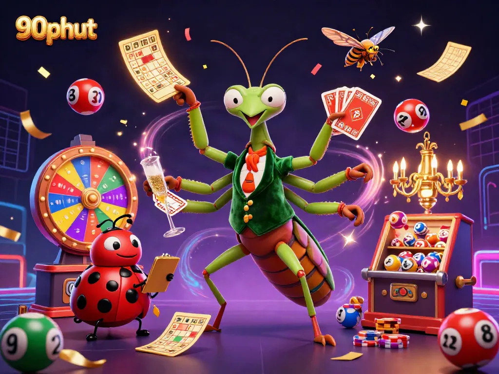 Experience thrilling gameplay with 90phut as colorful lottery-themed elements spring to life, creating a vibrant casino atmosphere.
