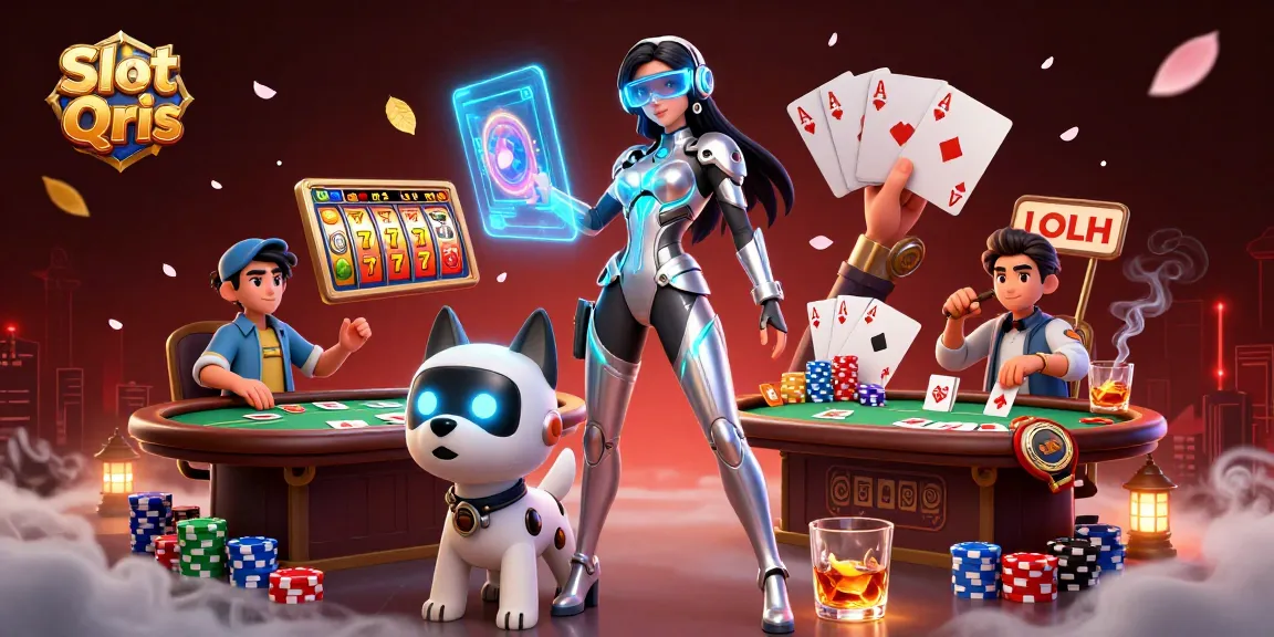 Experience exciting Slot Qris action with a futuristic woman and robot in a dynamic casino scene.