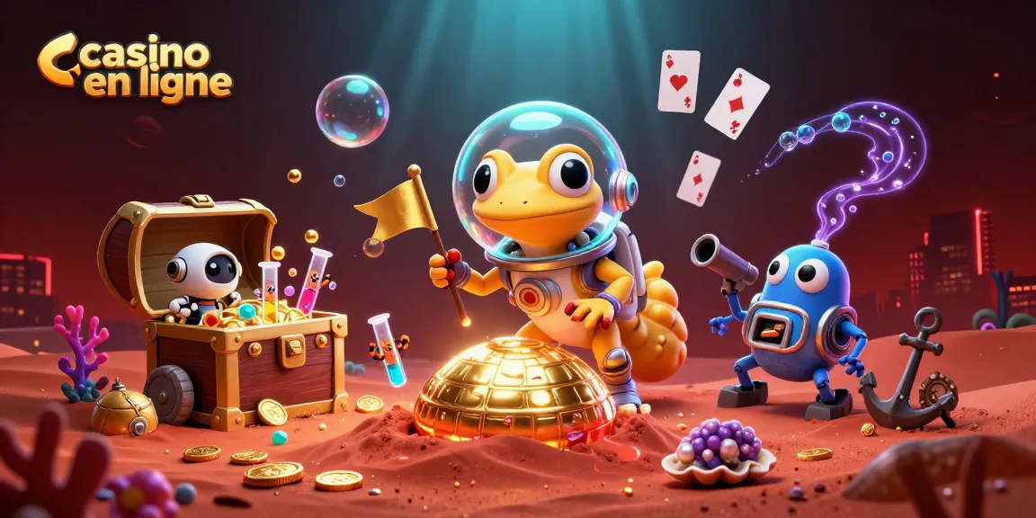 Jouez au casino en ligne avec une illustration détaillée d'un personnage extraterrestre découvrant un casino d'or.