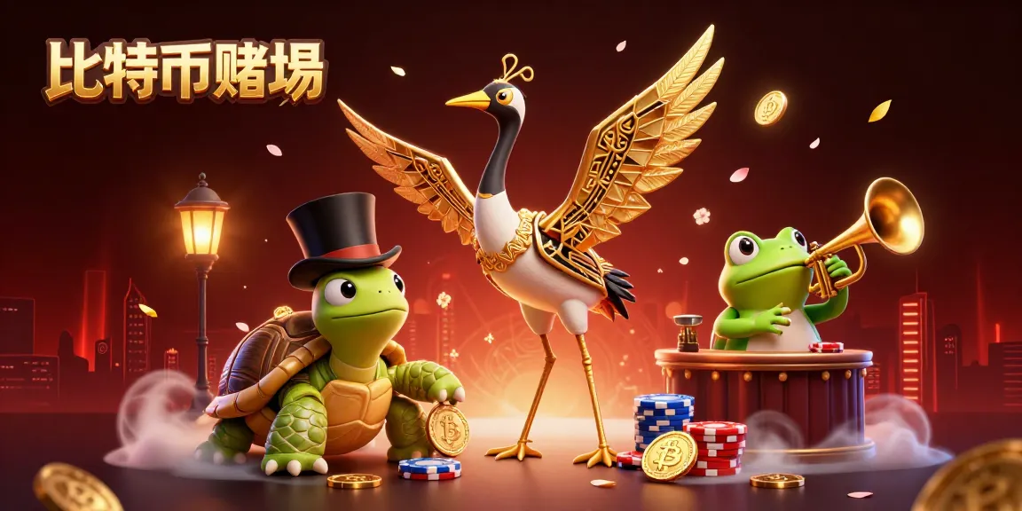 熱情洋溢的比特幣賭場插圖，展示三維卡通風格的角色和撲克元素。