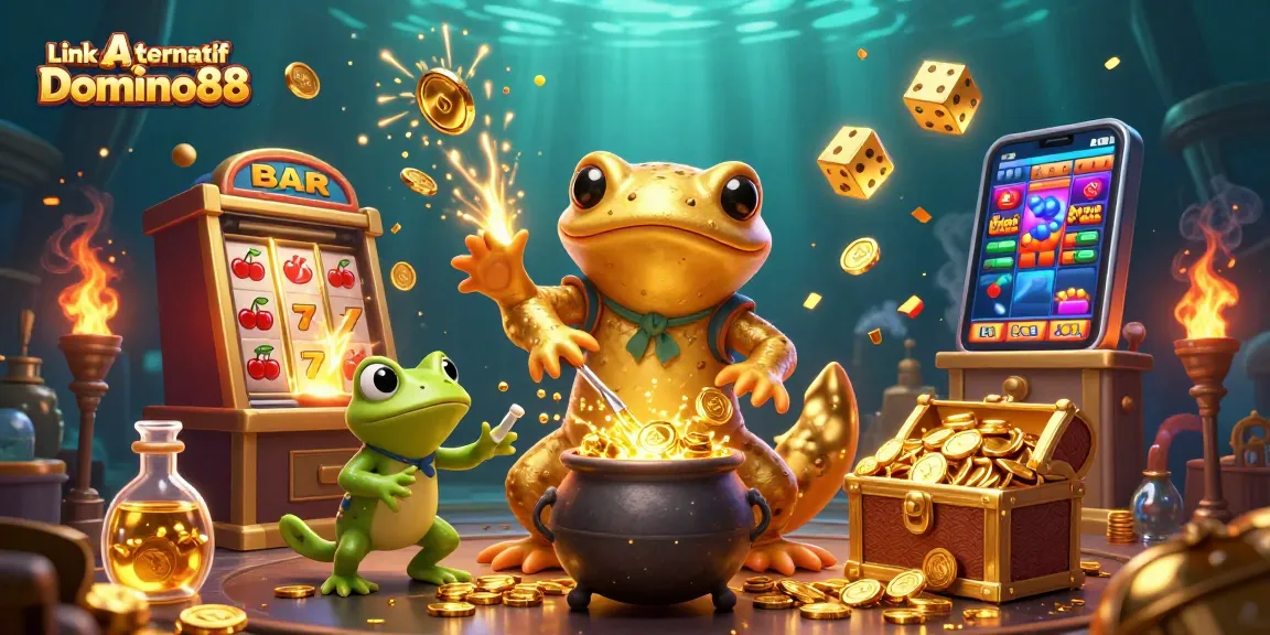 Spin for gold with Link Alternatif Domino88: Vibrant casino scene infused with jackpot excitement.