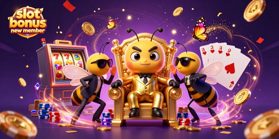 Engage with slot bonus new member in this vibrant casino scene featuring lucky characters and slot elements.