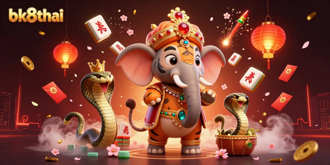 Experience the thrill of bk8thai with a dynamic 3D illustration showcasing vibrant casino elements and characters.