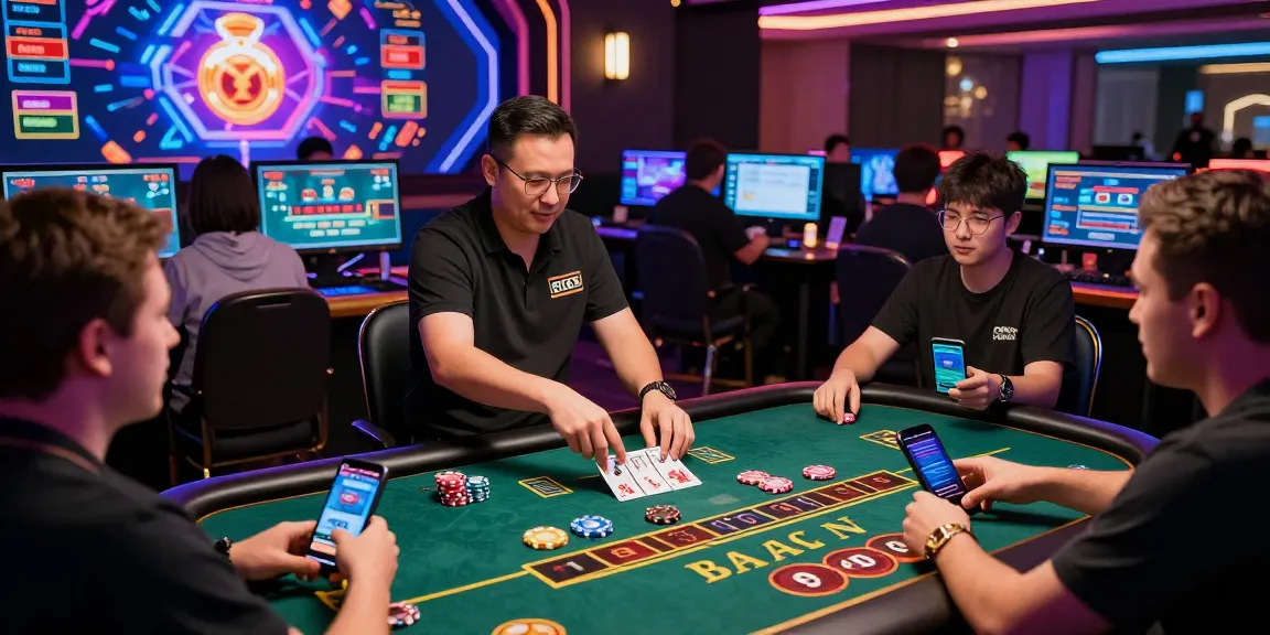 Baccarat Online game in a luxurious digital casino with players and a professional dealer.
