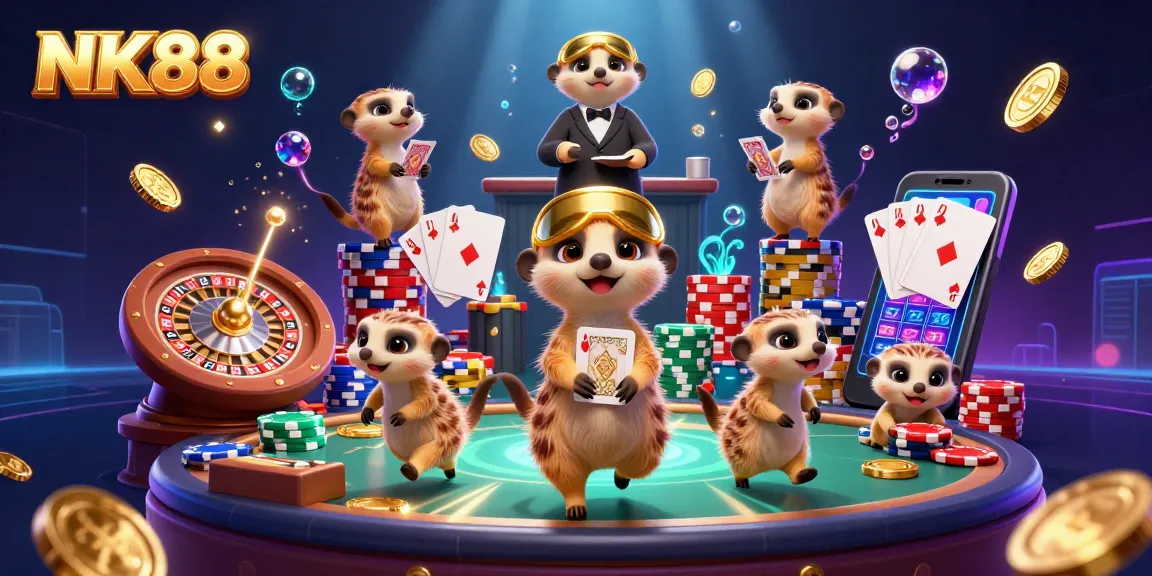 Join the thrilling NK88 casino experience with meerkats in an exciting gambling operations scene.
