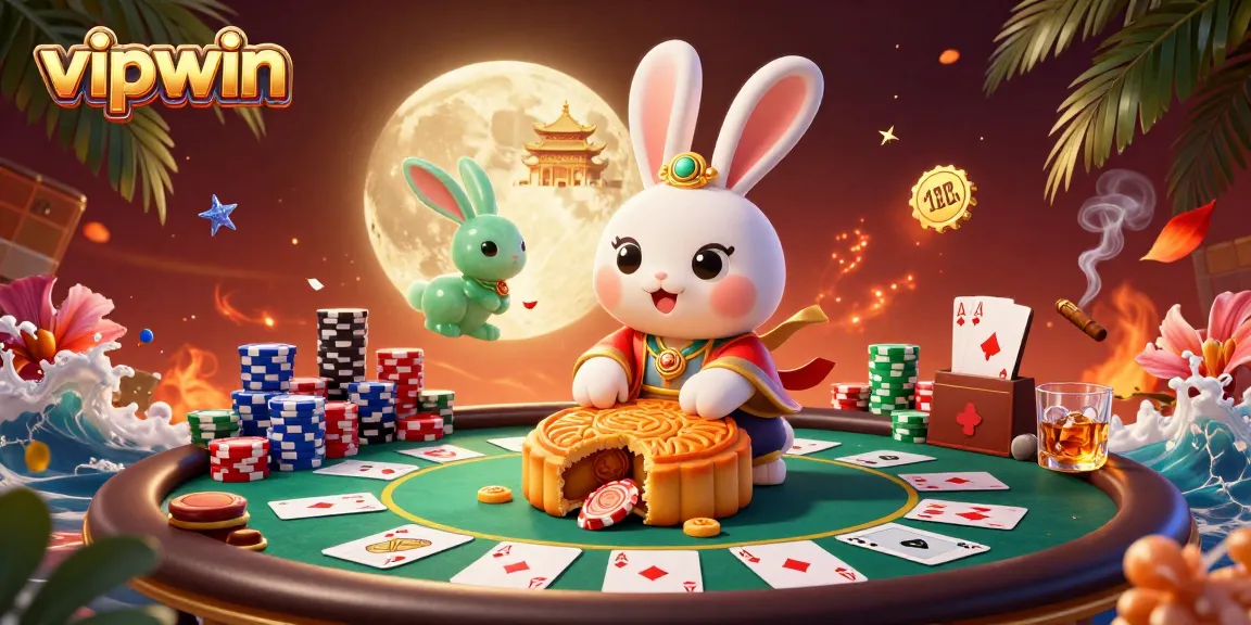 Join the exciting games at vipwin with vibrant poker chips and casino elements in a magical moonlit scene.