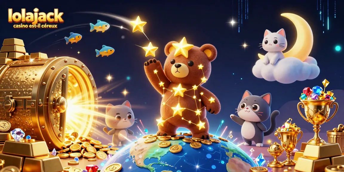Experience the excitement of lolajack casino est-il sérieux with a vibrant 3D casino illustration featuring a constellation bear.