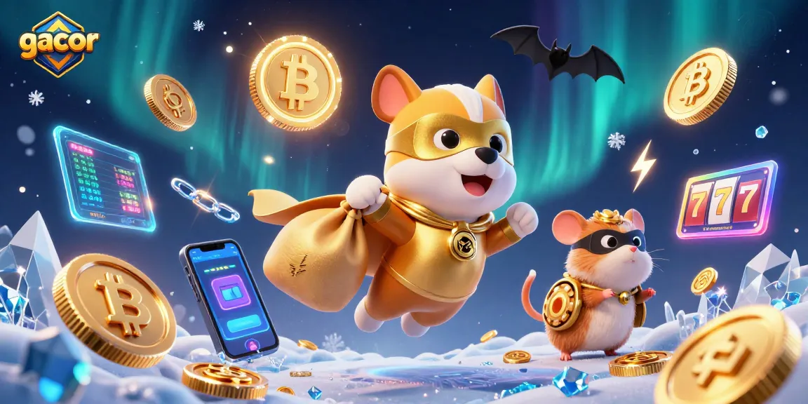 Engage with gacor slot illustrations featuring a superhero dog, gold coins, and vibrant casino elements.