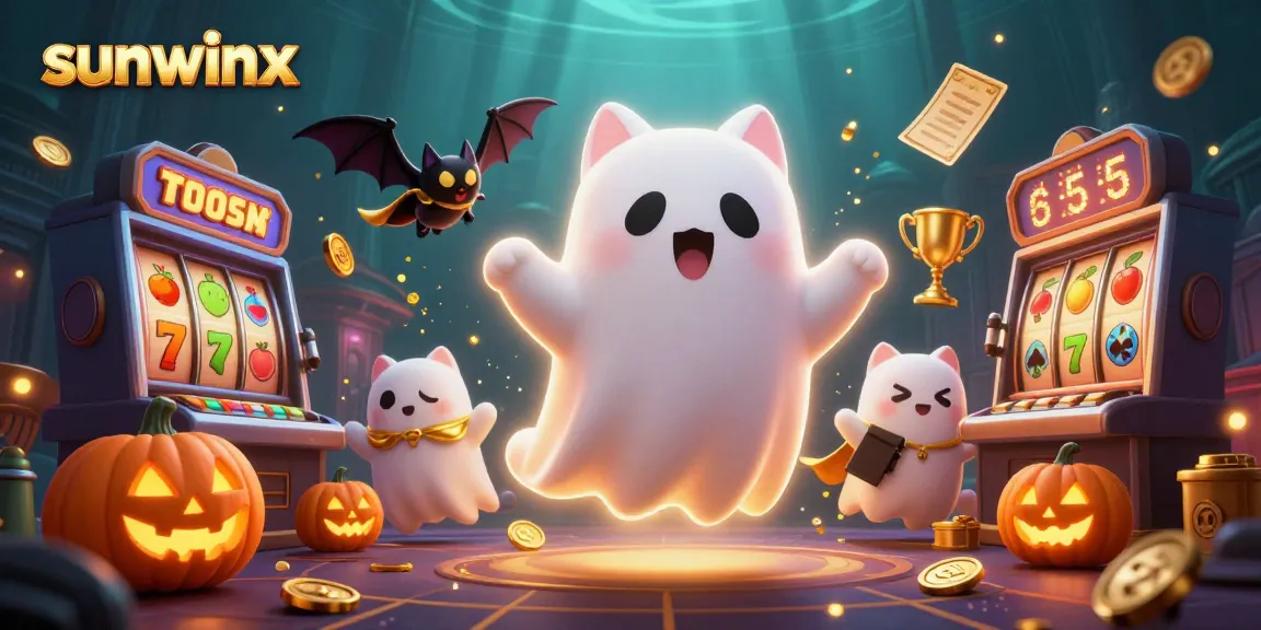 Experience thrilling fun with sunwinx as a ghost cat plays slots in a haunted casino.