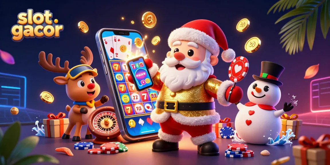Experience thrilling wins with slot gacor gameplay featuring cartoon Santa and friends.