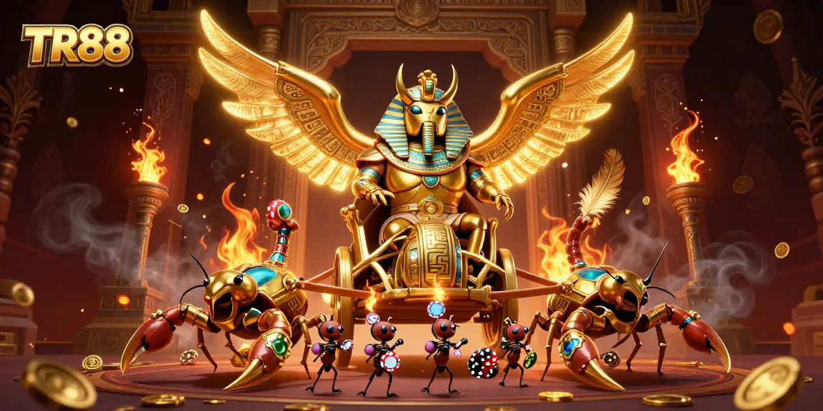 Bet virtually at TR88 while observing a grand illustration of a majestic chariot led by jeweled scorpions.