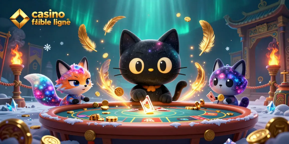 Participez à des jeux captivants dans un casino fiable en ligne avec une illustration dynamique d'un chat noir, un trou noir et un renard nébuleux.