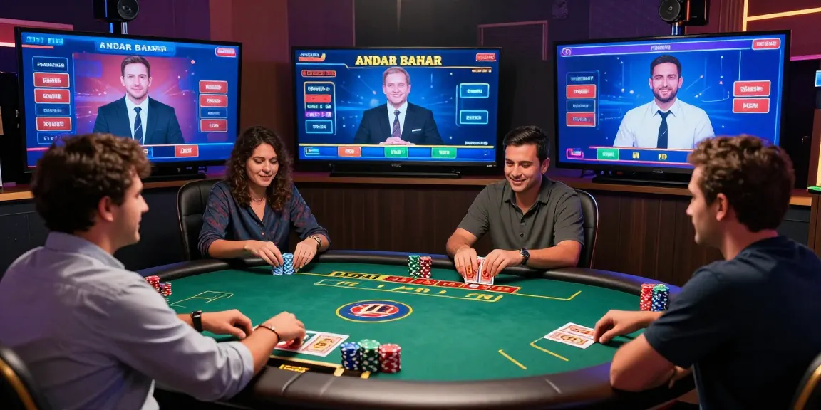 Live Andar Bahar game in a colorful online casino with enthusiasts engaged.