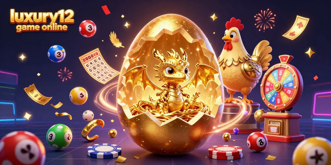Engage in the luxury12 game online with vibrant slots, poker chips, and a golden dragon theme.